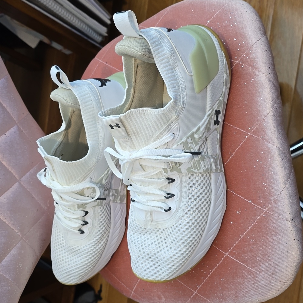 Under Armour Project Rock 4 Hommes Trainer Men's White Shoes Size 11 HOVR GUC